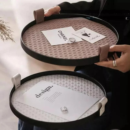 Chic Round Tray with Handle for Living Room and Bathroom Decor