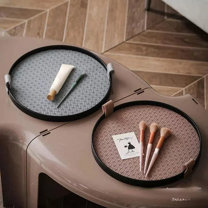 Stylish Round Tray with Handle for Living Room and Bathroom Decor