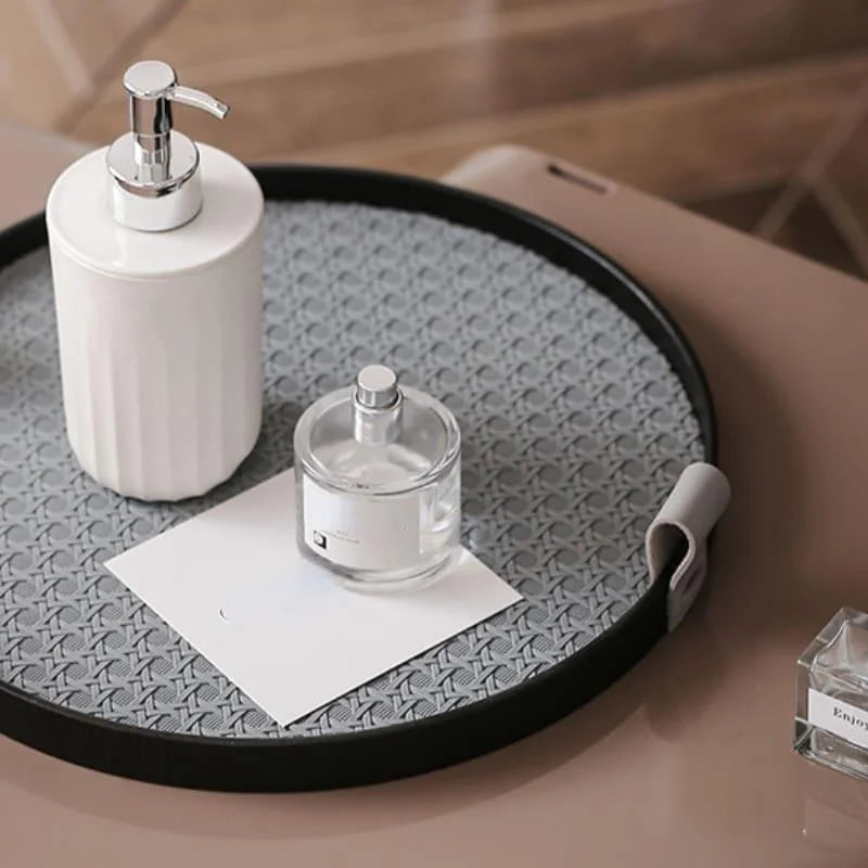 Chic Round Tray with Handle for Living Room and Bathroom Decor