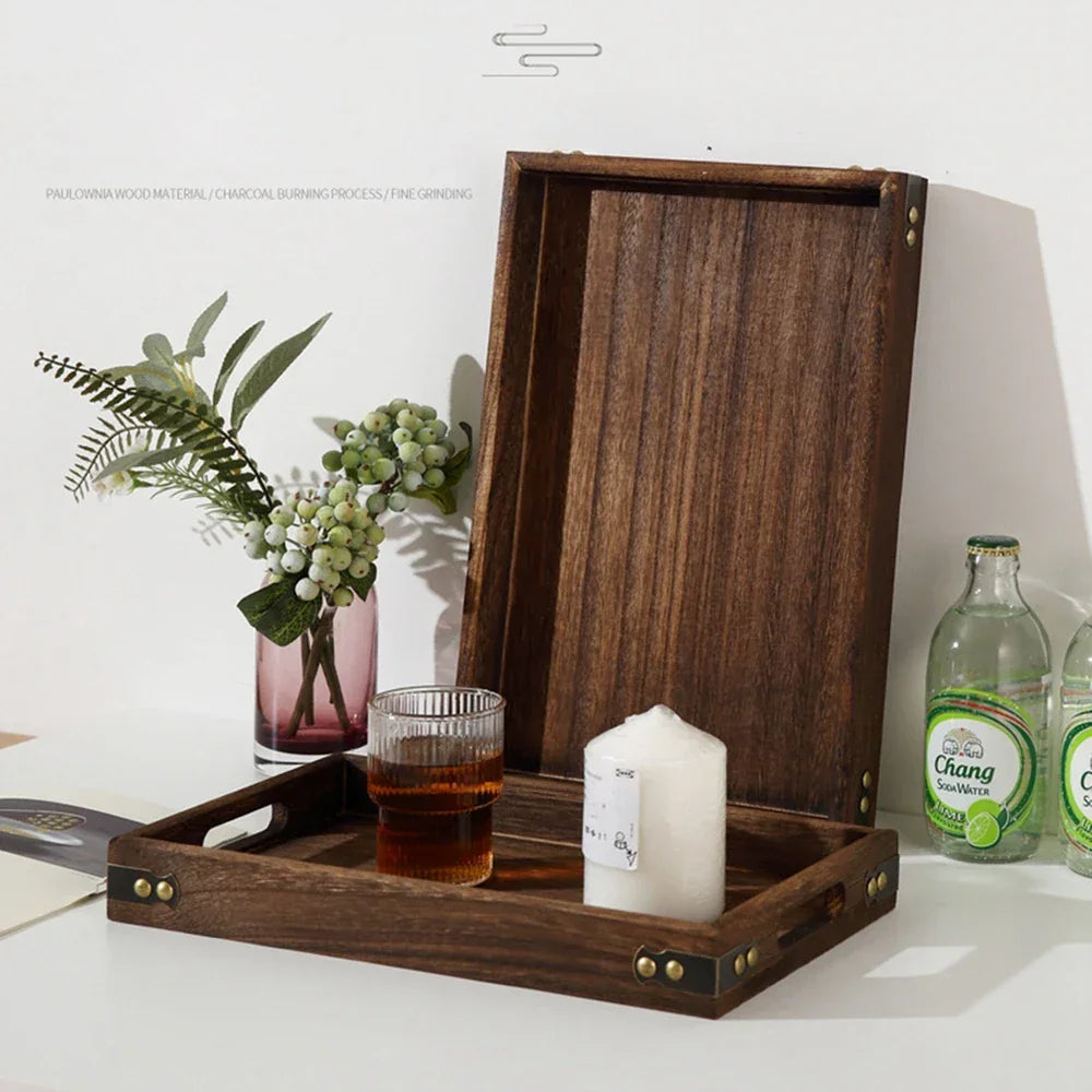 Monzzi Rectangular Wooden Tray with Handles for Serving Tea and Coffee