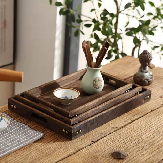 Monzzi Rectangular Wooden Tray with Handles for Serving Tea and Coffee