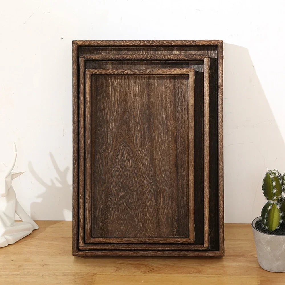 Monzzi Rectangular Wooden Tray with Handles for Serving Tea and Coffee