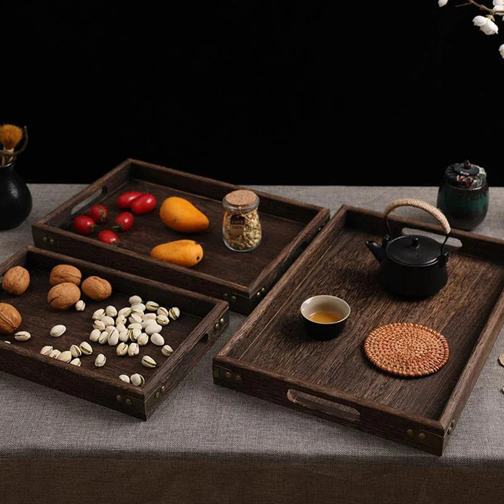 Monzzi Rectangular Wooden Tray with Handles for Serving Tea and Coffee