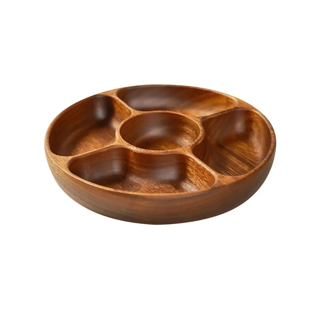 Charming Rustic Wooden Snack Serving Tray with Divided Compartments