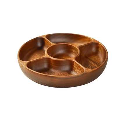 Charming Rustic Wooden Snack Serving Tray with Divided Compartments