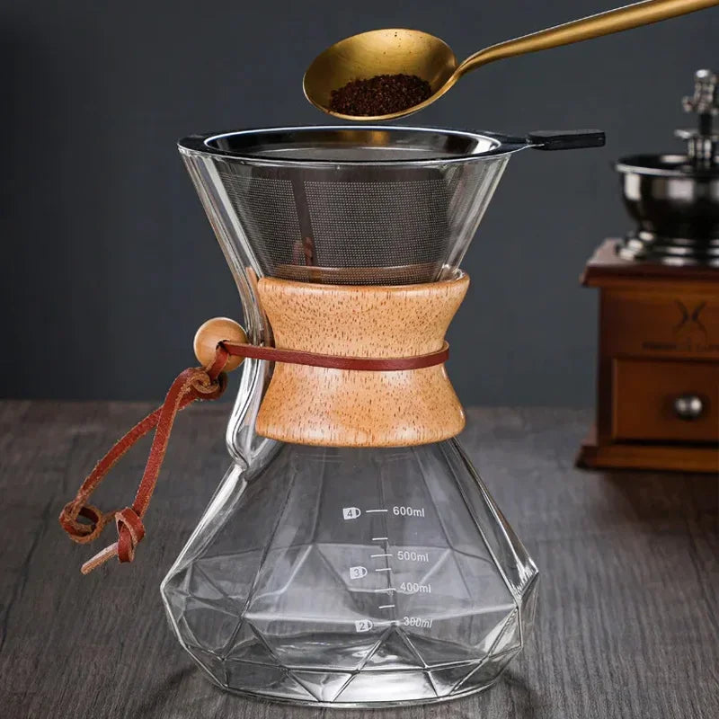 Borosilicate Glass Manual Coffee Maker with Elegant Diamond Pattern