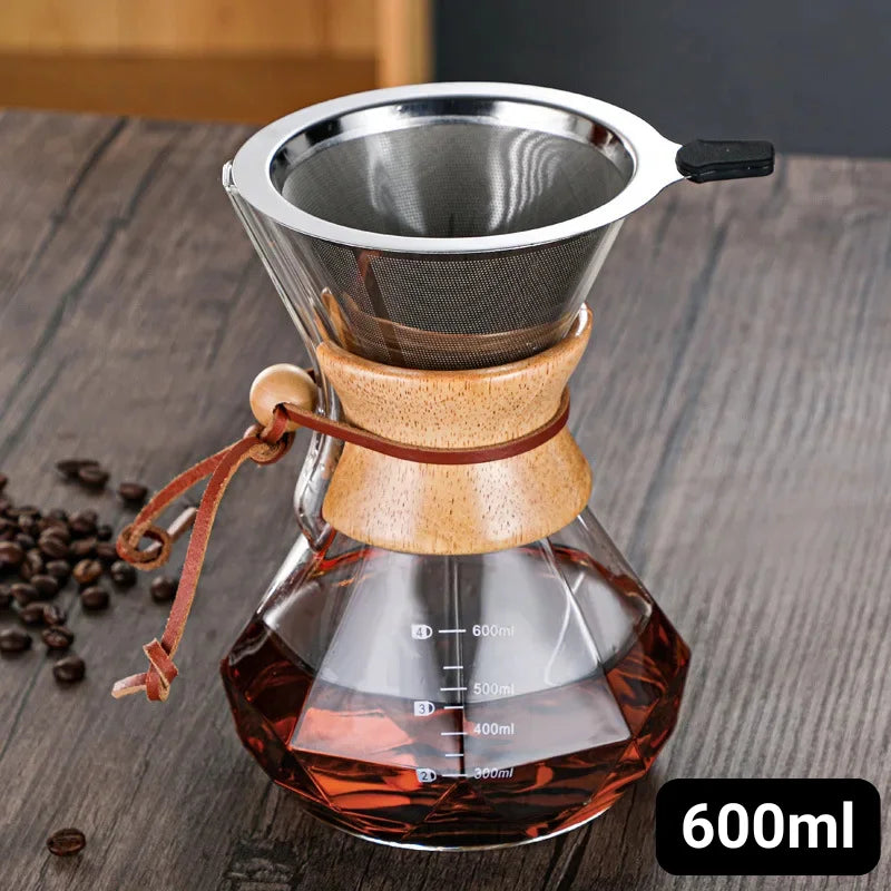Borosilicate Glass Manual Coffee Maker with Elegant Diamond Pattern