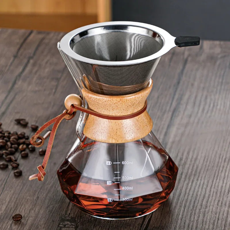 Borosilicate Glass Manual Coffee Maker with Elegant Diamond Pattern