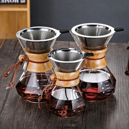 Borosilicate Glass Manual Coffee Maker with Elegant Diamond Pattern