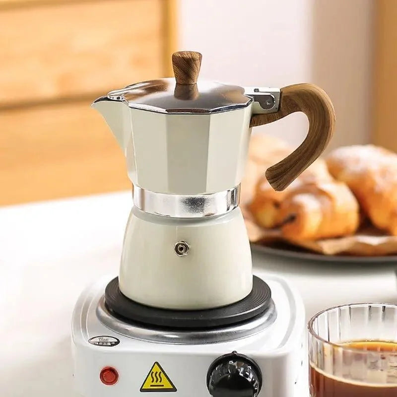 Espresso Monzzo Aluminum Moka Pot with Wooden Handle
