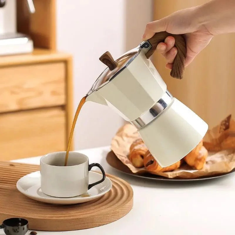 Espresso Monzzo Aluminum Moka Pot with Wooden Handle
