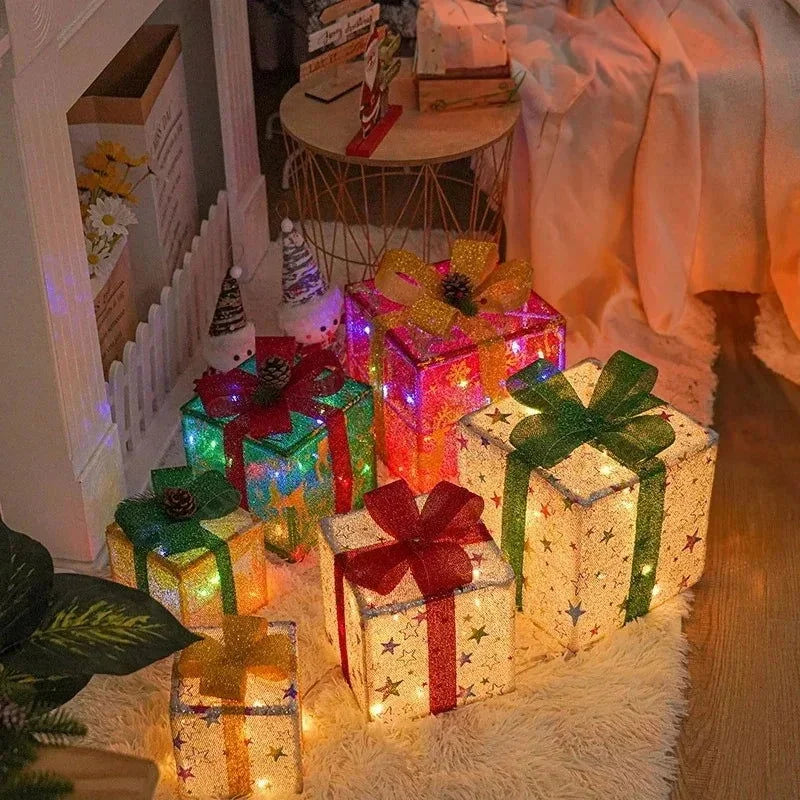 Monzzi Illuminated Christmas Gift Box with Bow for Festive Decor