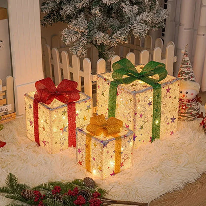 Monzzi Illuminated Christmas Gift Box with Bow for Festive Decor