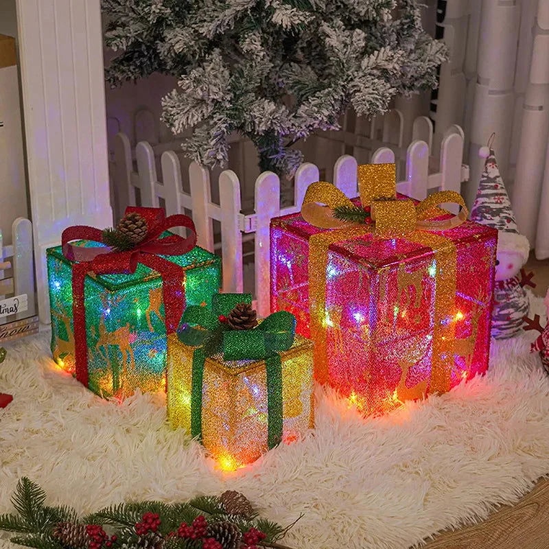 Monzzi Illuminated Christmas Gift Box with Bow for Festive Decor