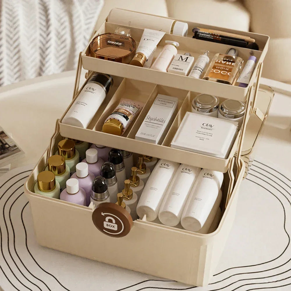 Monzzi Makeup Organizer Box with Handle and Dividers
