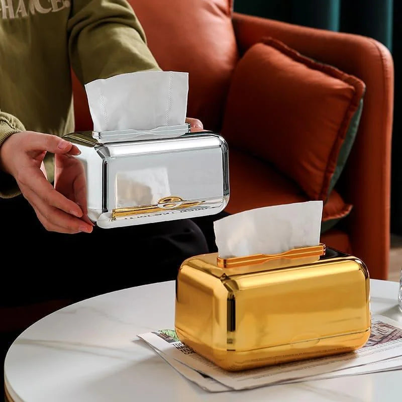 Monzzi Decorative Chrome Tissue and Paper Holder Box for Stylish Organization