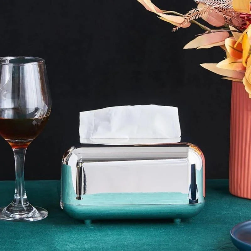 Monzzi Decorative Chrome Tissue and Paper Holder Box for Stylish Organization