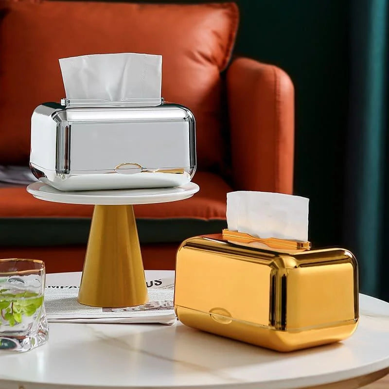 Monzzi Decorative Chrome Tissue and Paper Holder Box for Stylish Organization