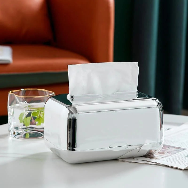 Monzzi Decorative Chrome Tissue and Paper Holder Box for Stylish Organization