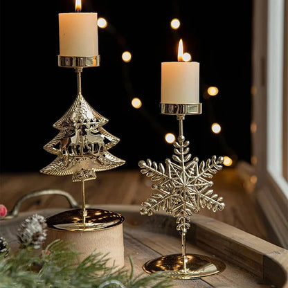 Golden Iron Candle Holder with Star and Reindeer - Festive Christmas Decor by Monzzi