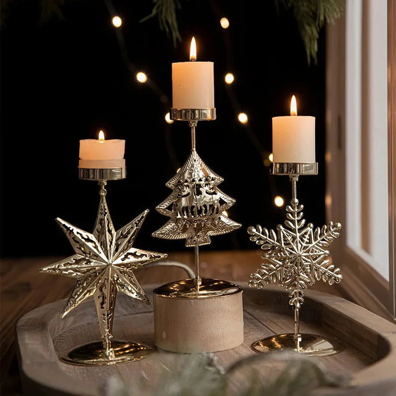Golden Iron Candle Holder with Star and Reindeer - Festive Christmas Decor by Monzzi