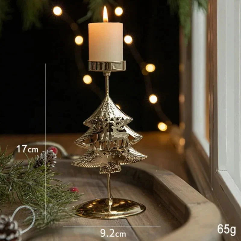 Golden Iron Candle Holder with Star and Reindeer - Festive Christmas Decor by Monzzi