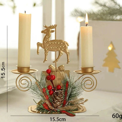 Christmas Decoration: Golden Iron Candle Holder Featuring Santa Claus and Reindeer