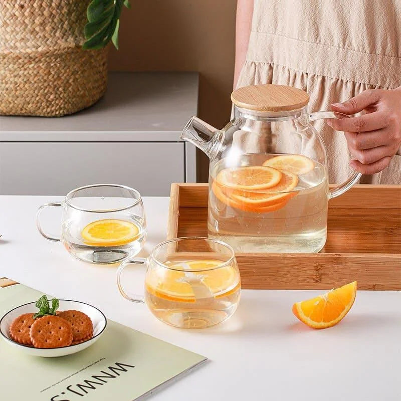 Monzzi 1L Borosilicate Glass Teapot with Bamboo Lid