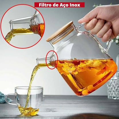 Monzzi 1L Borosilicate Glass Teapot with Bamboo Lid