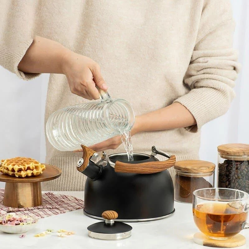 Monzzi 2.5L Stainless Steel Stove Kettle with Wooden Handle and Whistle