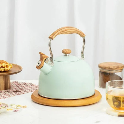 Monzzi 2.5L Stainless Steel Whistling Kettle with Wooden Handle for Stovetop