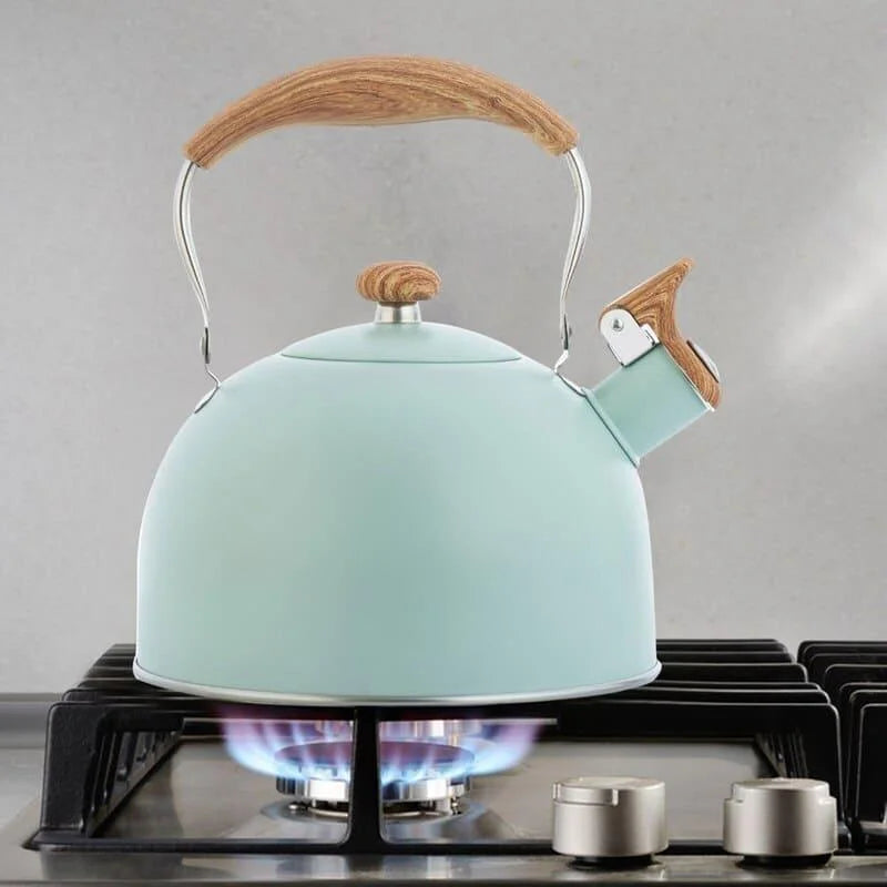 Monzzi 2.5L Stainless Steel Whistling Kettle with Wooden Handle for Stovetop