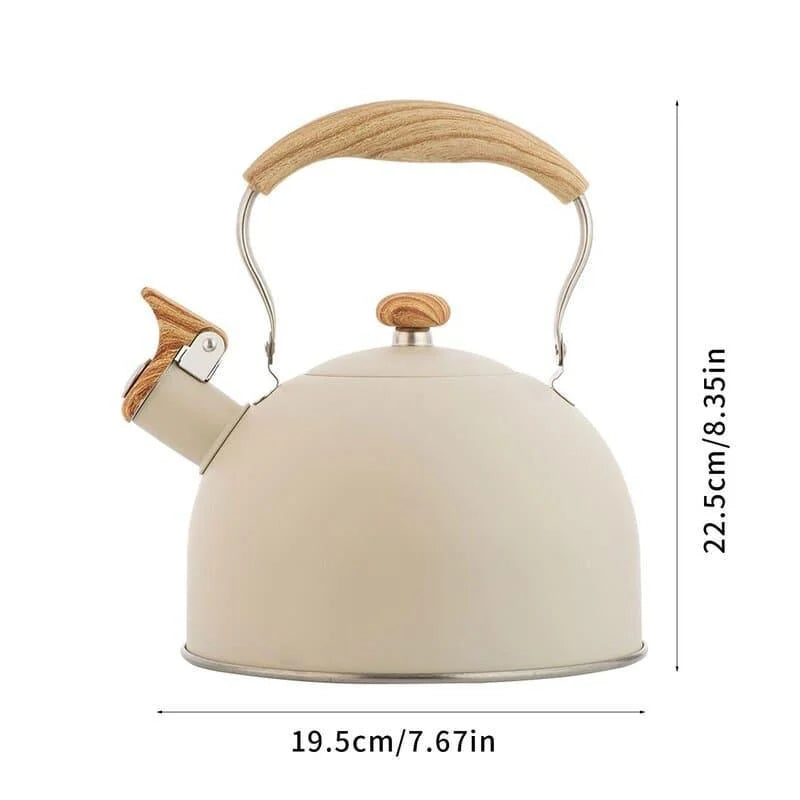 Monzzi 2.5L Stainless Steel Whistling Kettle with Wooden Handle for Stovetop