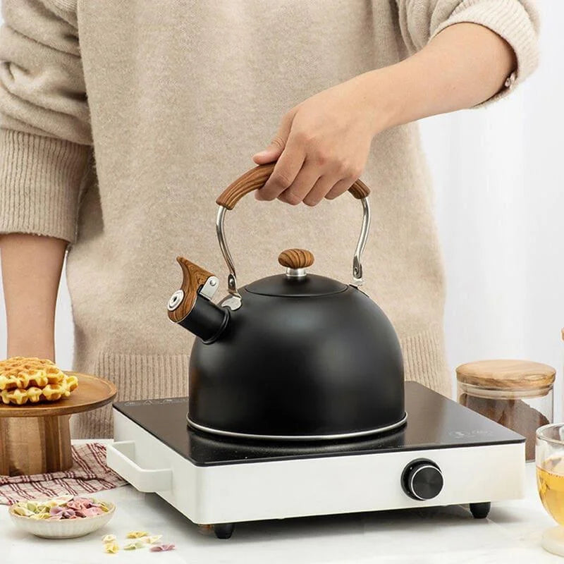 Monzzi 2.5L Stainless Steel Whistling Kettle with Wooden Handle for Stovetop