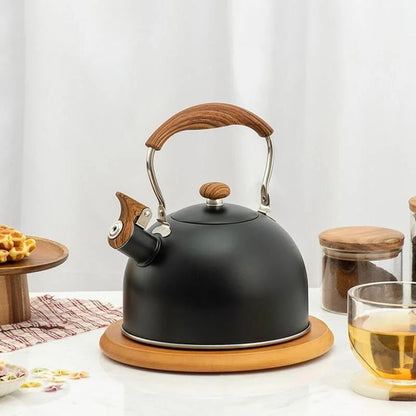 Monzzi 2.5L Stainless Steel Whistling Kettle with Wooden Handle for Stovetop