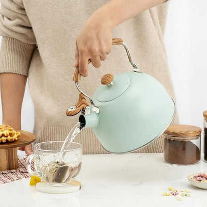 Monzzi 2.5L Stainless Steel Stove Kettle with Wooden Handle and Whistle