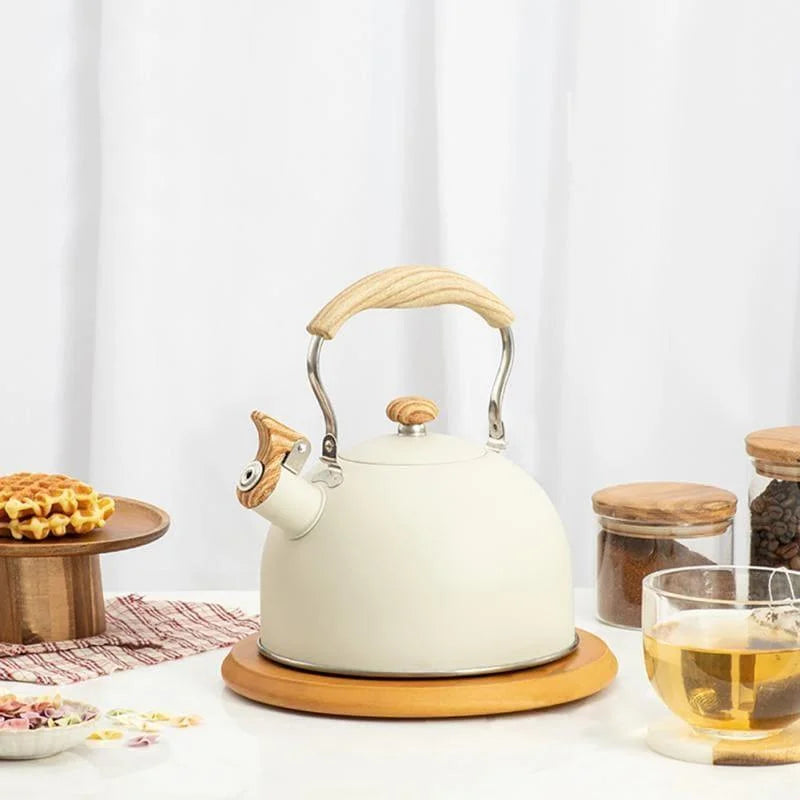 Monzzi 2.5L Stainless Steel Whistling Kettle with Wooden Handle for Stovetop