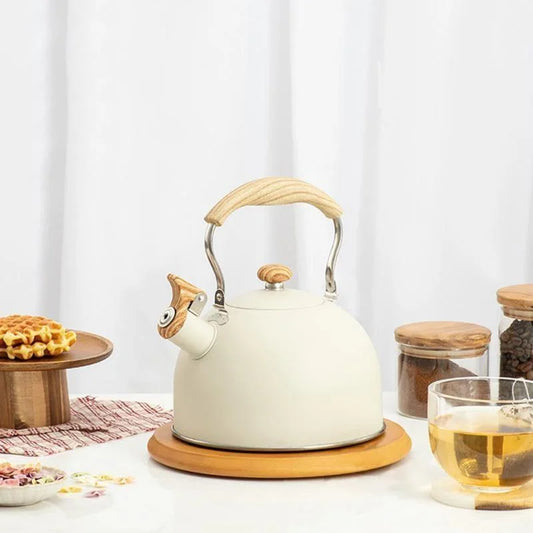Monzzi 2.5L Stainless Steel Stove Kettle with Wooden Handle and Whistle