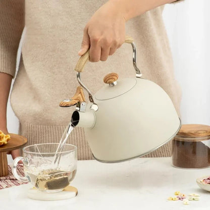Monzzi 2.5L Stainless Steel Whistling Kettle with Wooden Handle for Stovetop