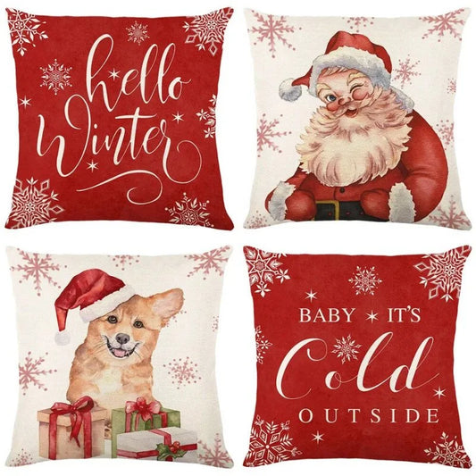 Monzzi Set of 4 Festive Christmas Polyester Cushion Covers