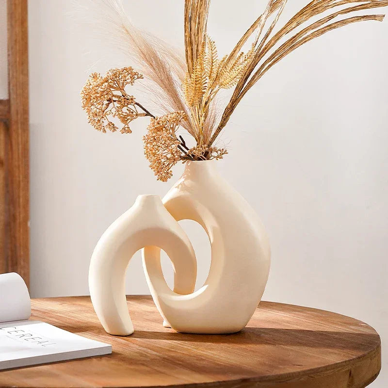 Pair of Elegant Couple Vases for Living Room and Console Table Decor