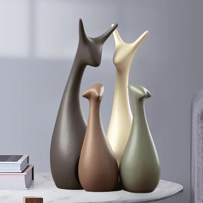 Modern Living Room Decorative Ceramic Set: Trio of White Deer by Monzzi