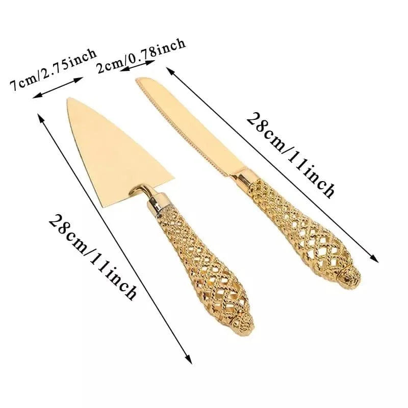 Elegant Gold Cake Spatula and Knife Duo