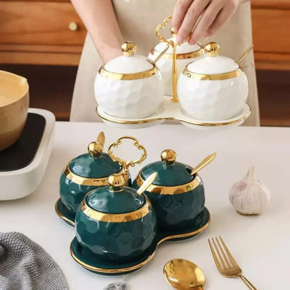 Monzzi Kitchen White Ceramic Sugar and Salt Pot Set