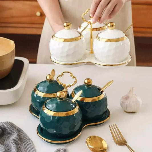 Monzzi Kitchen White Ceramic Sugar and Salt Pot Set