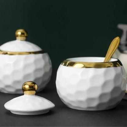 Monzzi Kitchen White Ceramic Sugar and Salt Pot Set