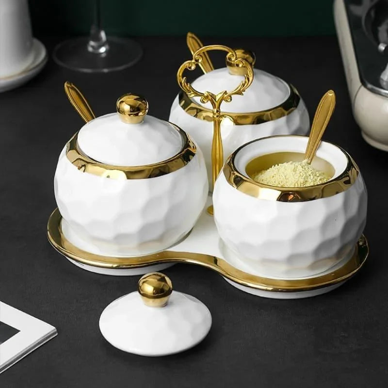 Monzzi Kitchen White Ceramic Sugar and Salt Pot Set