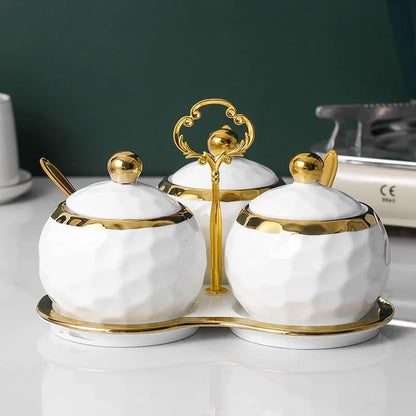 Monzzi Kitchen White Ceramic Sugar and Salt Pot Set