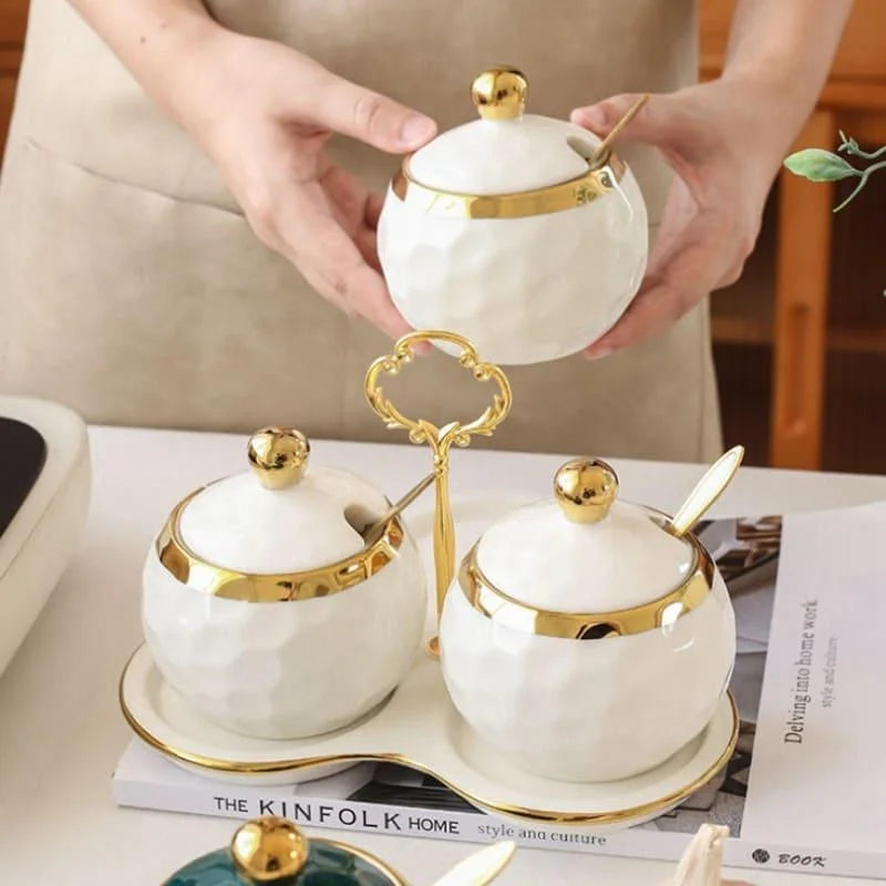 Monzzi Kitchen White Ceramic Sugar and Salt Pot Set