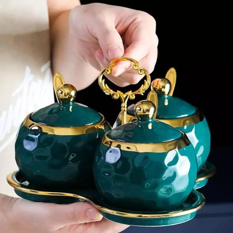 Monzzi Kitchen White Ceramic Sugar and Salt Pot Set